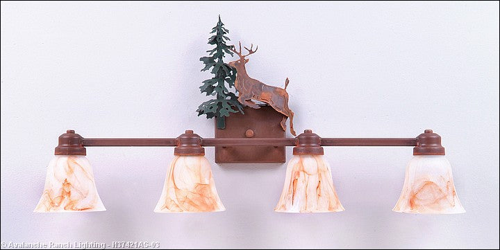 Avalanche Ranch Parkshire-Valley Deer H37421AS-03 Bath Vanity Light 30 in. wide - Cedar Green/Rust Patina