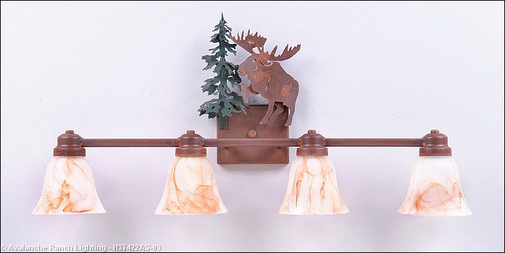 Avalanche Ranch Parkshire-Alaska Moose H37422AS-03 Bath Vanity Light 30 in. wide - Cedar Green/Rust Patina