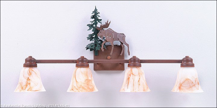 Avalanche Ranch Parkshire-Mountain Moose H37427AS-03 Bath Vanity Light 30 in. wide - Cedar Green/Rust Patina