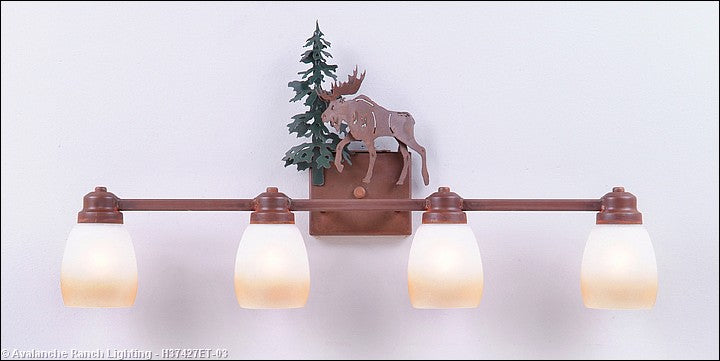 Avalanche Ranch Parkshire-Mountain Moose H37427ET-03 Bath Vanity Light 30 in. wide - Cedar Green/Rust Patina