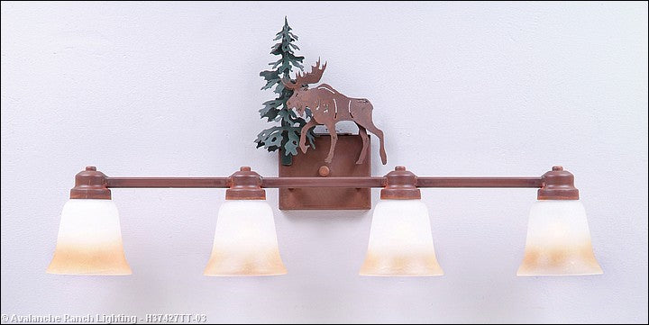 Avalanche Ranch Parkshire-Mountain Moose H37427TT-03 Bath Vanity Light 30 in. wide - Cedar Green/Rust Patina