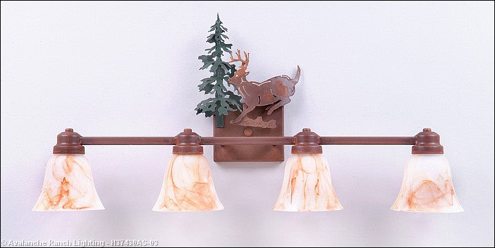 Avalanche Ranch Parkshire-Mountain Deer H37430AS-03 Bath Vanity Light 30 in. wide - Cedar Green/Rust Patina