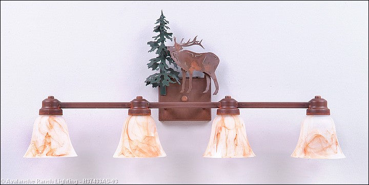 Avalanche Ranch Parkshire-Mountain Elk H37433AS-03 Bath Vanity Light 30 in. wide - Cedar Green/Rust Patina