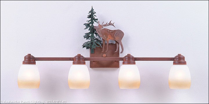 Avalanche Ranch Parkshire-Mountain Elk H37433ET-03 Bath Vanity Light 30 in. wide - Cedar Green/Rust Patina