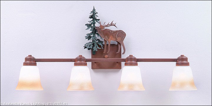 Avalanche Ranch Parkshire-Mountain Elk H37433TT-03 Bath Vanity Light 30 in. wide - Cedar Green/Rust Patina