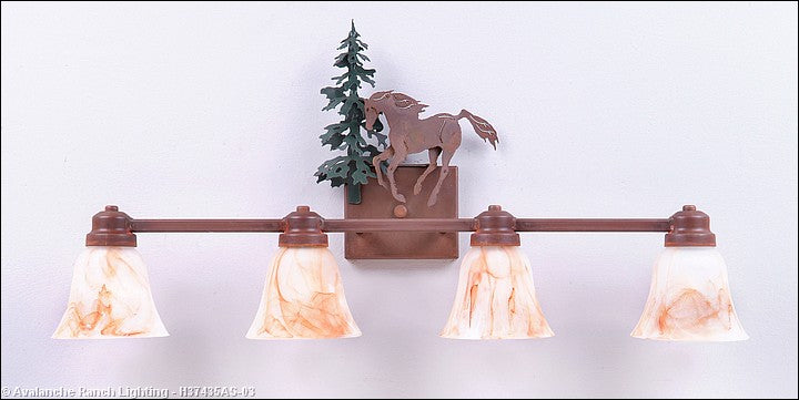 Avalanche Ranch Parkshire-Mountain Horse H37435AS-03 Bath Vanity Light 30 in. wide - Cedar Green/Rust Patina