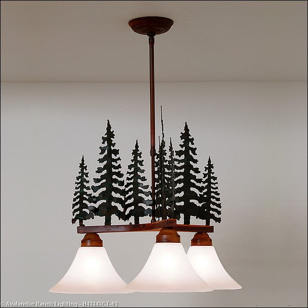 Avalanche Ranch Cedarwood-Cedar Tree CG/RP H43343CT-03 Chandelier Light - Cedar Green/Rust Patina