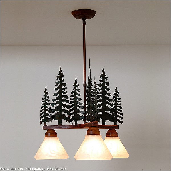 Avalanche Ranch Cedarwood-Cedar Tree CG/RP H43343CW-03 Chandelier Light - Cedar Green/Rust Patina