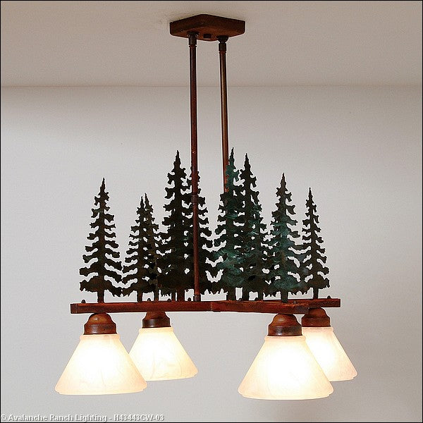 Avalanche Ranch Cedarwood-Cedar Tree CG/RP H43443CW-03 Chandelier Light - Cedar Green/Rust Patina