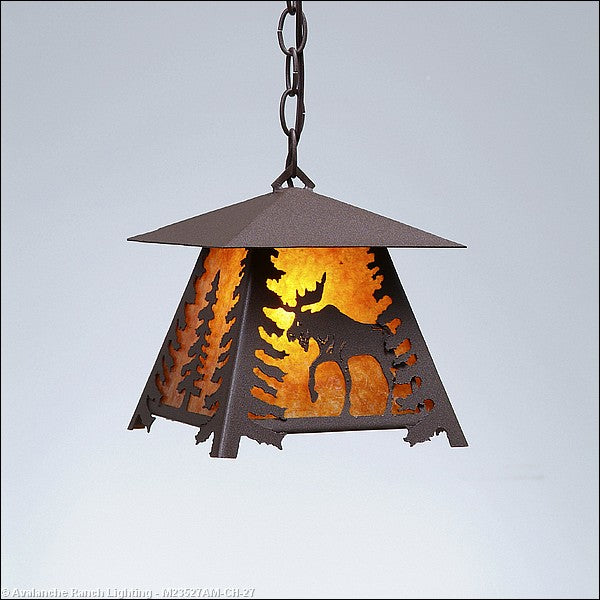 Avalanche Ranch Smoky Mountain-Mountain Moose M23527AM-CH-27 Pendant Light - Rustic Brown