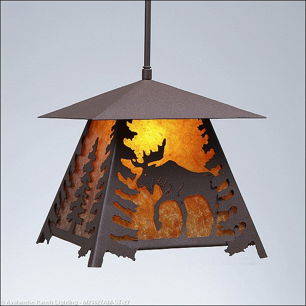 Avalanche Ranch Smoky Mountain-Mountain Moose M23627AM-ST-27 Pendant Light - Rustic Brown