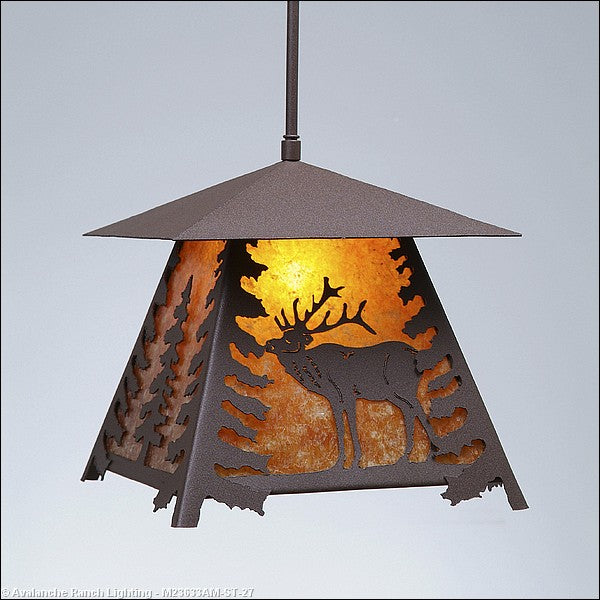 Avalanche Ranch Smoky Mountain-Mountain Elk M23633AM-ST-27 Pendant Light - Rustic Brown