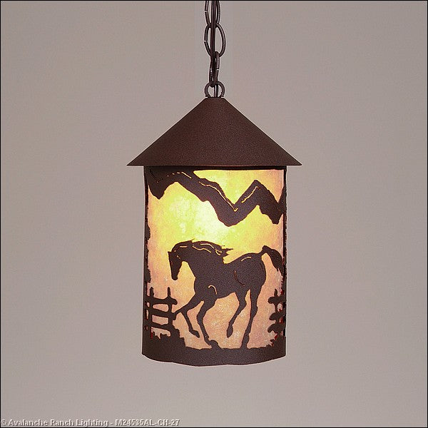 Avalanche Ranch Cascade Lantern-Mountain Horse M24535AL-CH-27 Pendant Light - Rustic Brown