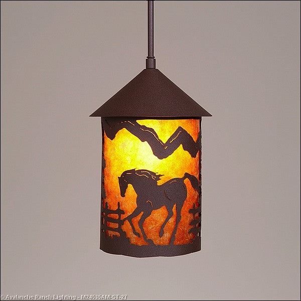 Avalanche Ranch Cascade Lantern-Mountain Horse M24535AM-ST-27 Pendant Light - Rustic Brown