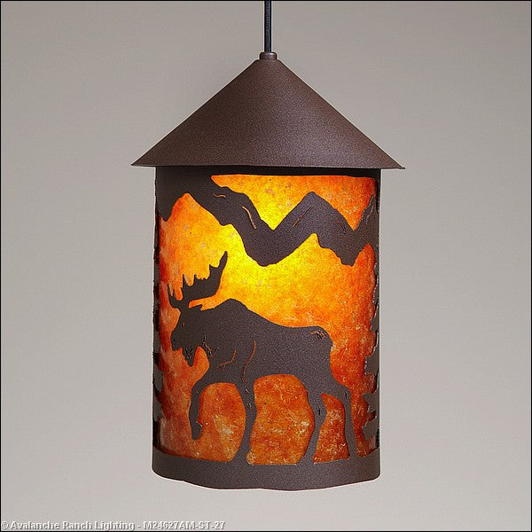 Avalanche Ranch Cascade Lantern-Mountain Moose M24627AM-ST-27 Pendant Light - Rustic Brown