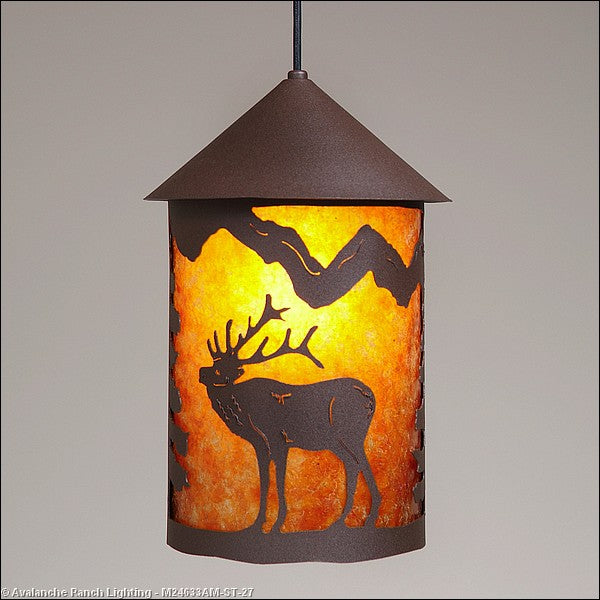 Avalanche Ranch Cascade Lantern-Mountain Elk M24633AM-ST-27 Pendant Light - Rustic Brown