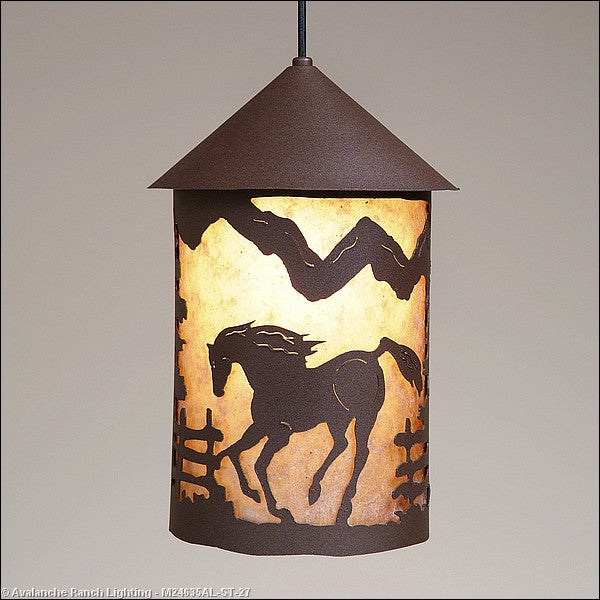 Avalanche Ranch Cascade Lantern-Mountain Horse M24635AL-ST-27 Pendant Light - Rustic Brown