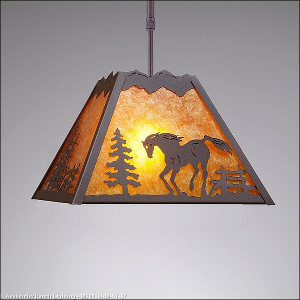 Avalanche Ranch Rocky Mountain-Mountain Horse Rustic Brown M26535AM-ST-27 Pendant Light - Rustic Brown