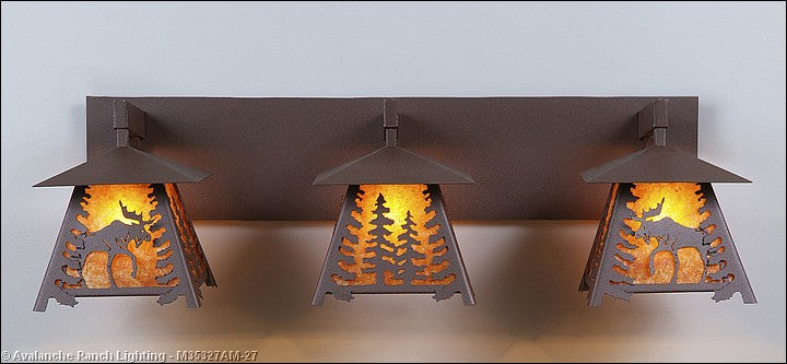 Avalanche Ranch Smoky Mountain-Mountain Moose M35327AM-27 Bath Vanity Light 36 in. wide - Rustic Brown