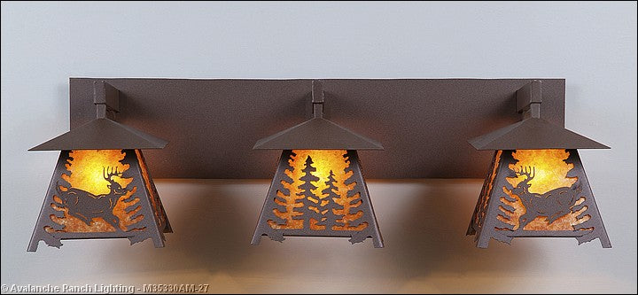 Avalanche Ranch Smoky Mountain-Mountain Deer M35330AM-27 Bath Vanity Light 36 in. wide - Rustic Brown