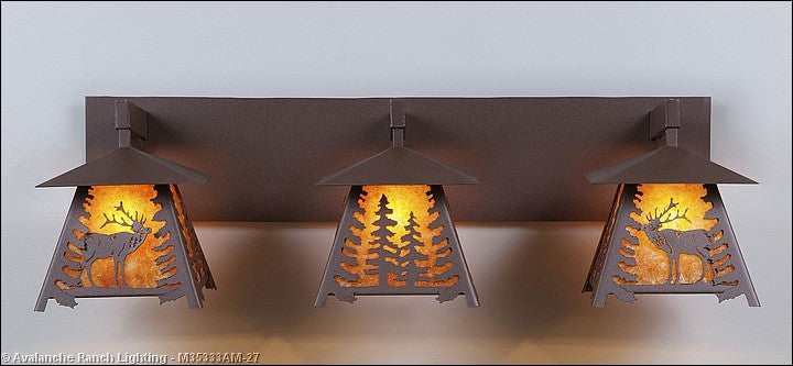 Avalanche Ranch Smoky Mountain-Mountain Elk M35333AM-27 Bath Vanity Light 36 in. wide - Rustic Brown