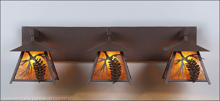Avalanche Ranch Smoky Mountain-Spruce Cone M35340AM-27 Bath Vanity Light 36 in. wide - Rustic Brown