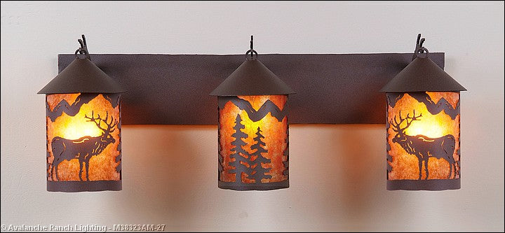Avalanche Ranch Cascade-Valley Elk M38323AM-27 Bath Vanity Light 30 in. wide - Rustic Brown