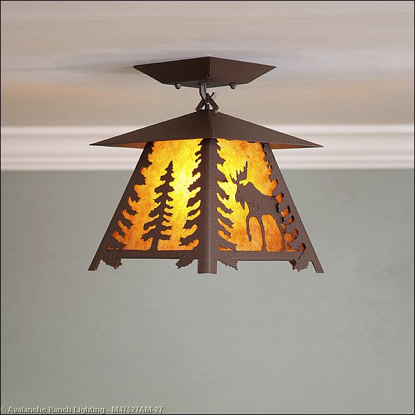Avalanche Ranch Smoky Mountain-Mountain Moose M47527AM-27 Ceiling Light - Rustic Brown