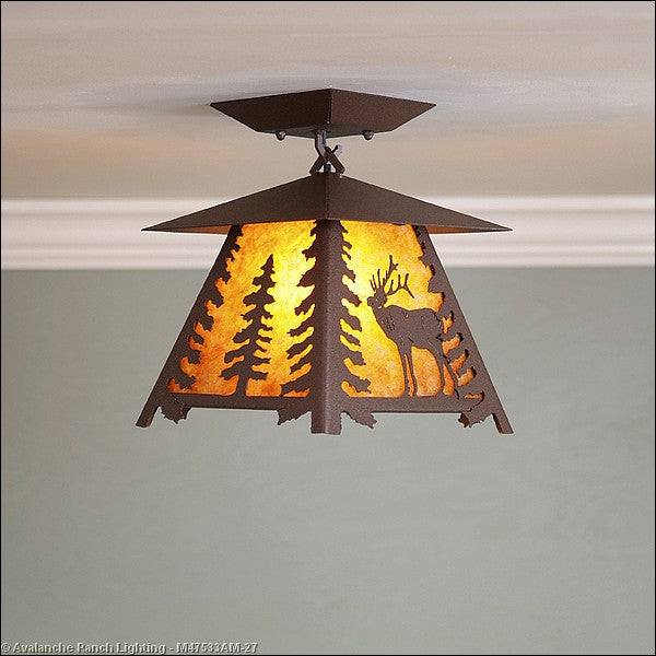Avalanche Ranch Smoky Mountain-Mountain Elk M47533AM-27 Ceiling Light - Rustic Brown