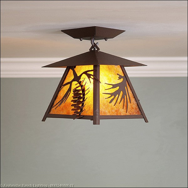 Avalanche Ranch Smoky Mountain-Spruce Cone M47540AM-27 Ceiling Light - Rustic Brown