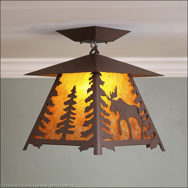 Avalanche Ranch Smoky Mountain-Mountain Moose M47627AM-27 Ceiling Light - Rustic Brown