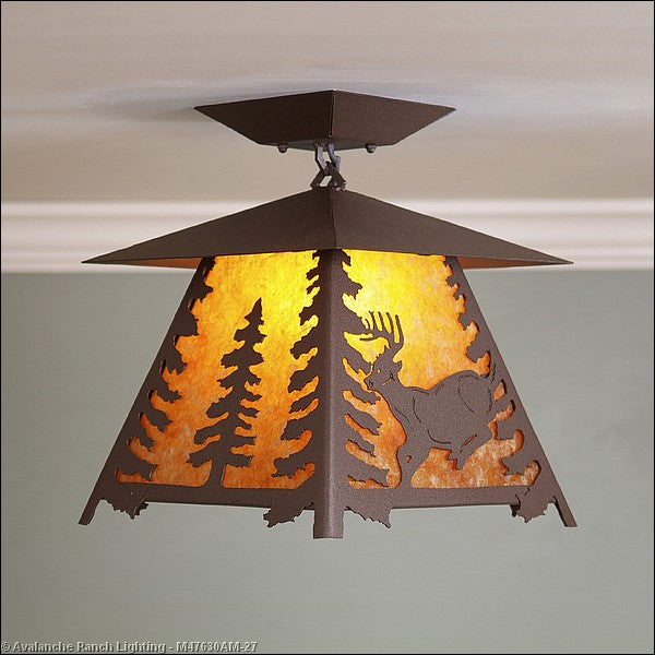 Avalanche Ranch Smoky Mountain-Mountain Deer M47630AM-27 Ceiling Light - Rustic Brown