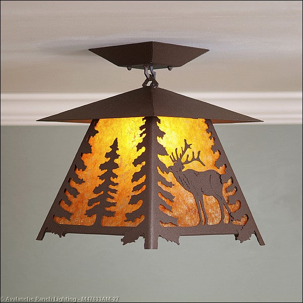 Avalanche Ranch Smoky Mountain-Mountain Elk M47633AM-27 Ceiling Light - Rustic Brown
