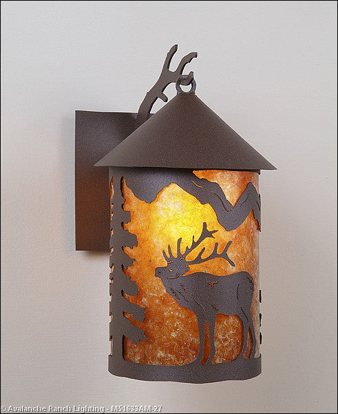 Avalanche Ranch Lighting M51633AM-27 Cascade Lantern-Mountain Elk One Light Wall Sconce Outdoor Bronze / Dark