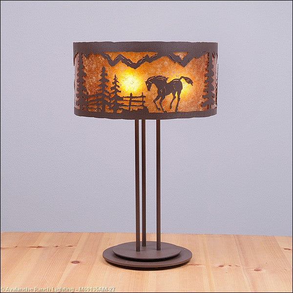 Avalanche Ranch Lighting M69135AM-27 Kincaid-Mountain Horse Three Light Desk Lamp Lamp Bronze / Dark