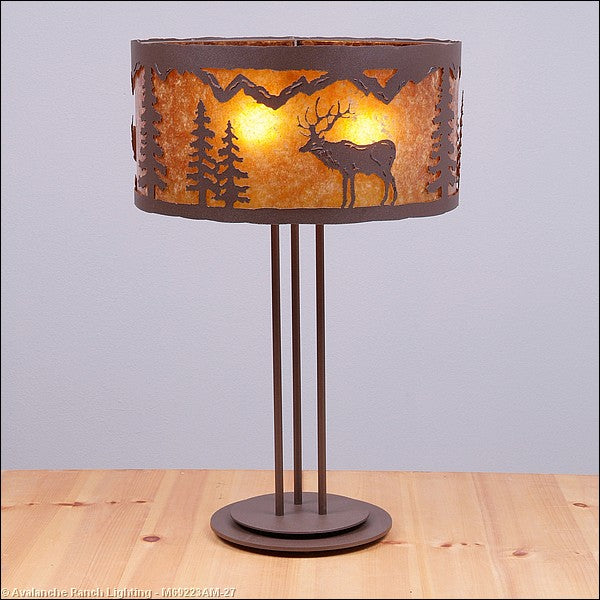 Avalanche Ranch Lighting M69223AM-27 Kincaid-Valley Elk Three Light Table Lamp Lamp Bronze / Dark