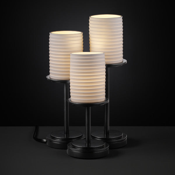 Justice Designs POR-8797-10-SAWT-MBLK Limoges Three Light Table Lamp Lamp Black