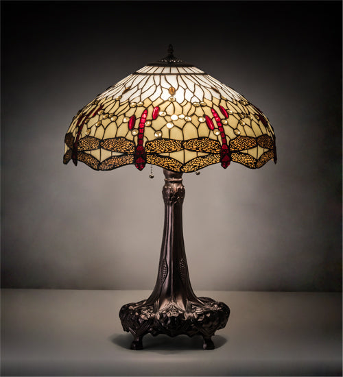 Meyda Tiffany Lighting 31664 Tiffany Hanginghead Dragonfly Three Light Table Lamp Lamp Bronze / Dark