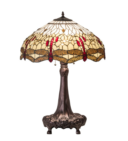 Meyda Tiffany Lighting 31664 Tiffany Hanginghead Dragonfly Three Light Table Lamp Lamp Bronze / Dark