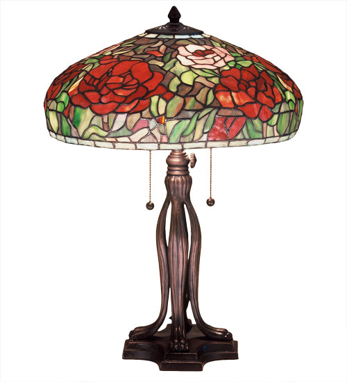 Meyda Tiffany Lighting 32292 Tiffany Peony Two Light Table Lamp Lamp Bronze / Dark