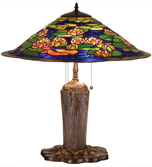 Meyda Tiffany Lighting 32300 Tiffany Pond Lily Three Light Table Lamp Lamp Bronze / Dark