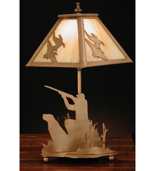 Meyda Tiffany Lighting 32486 Duck Hunter One Light Table Lamp Lamp Copper/Antique/Verde