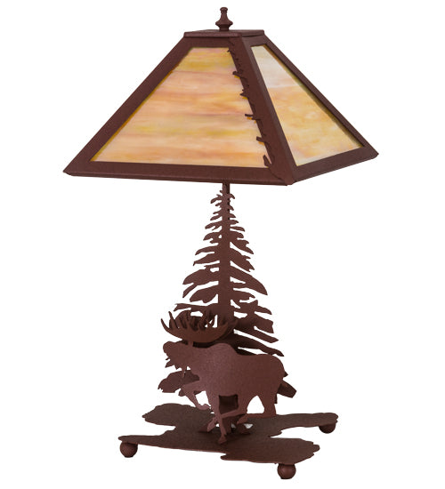 Meyda Tiffany Lighting 32516 Moose On The Loose Two Light Table Lamp Lamp Bronze / Dark