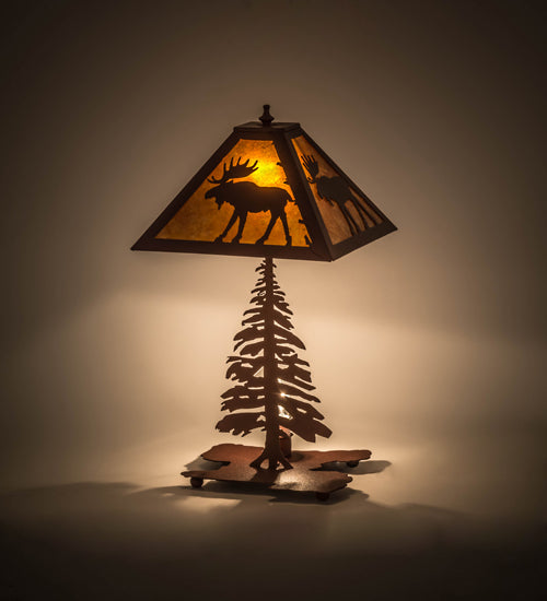 Meyda Tiffany Lighting 32519 Lone Moose Two Light Table Lamp Lamp Bronze / Dark