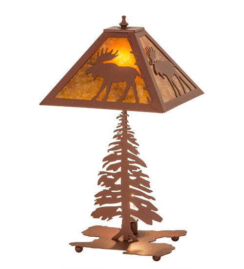 Meyda Tiffany Lighting 32519 Lone Moose Two Light Table Lamp Lamp Bronze / Dark