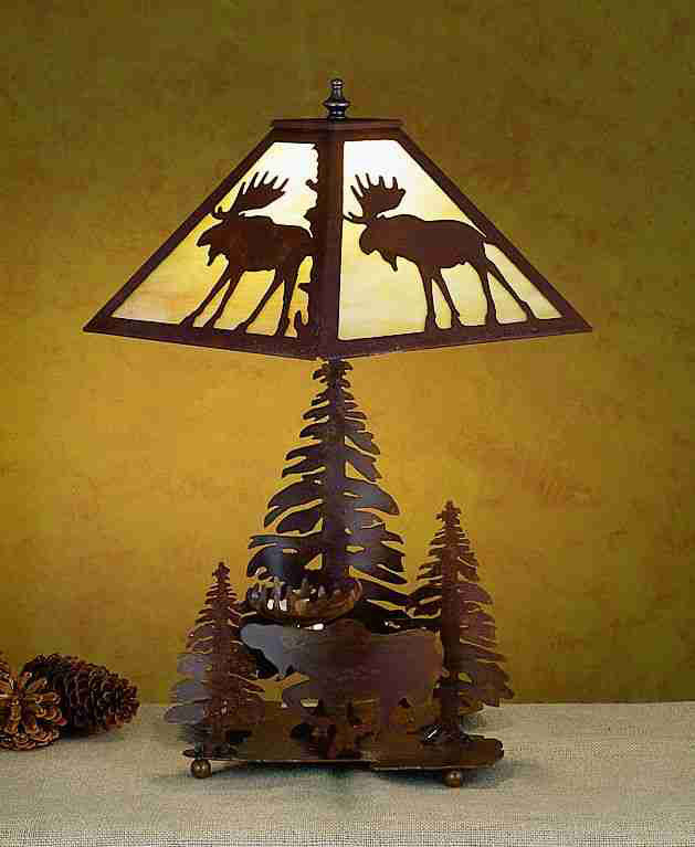 Meyda Tiffany Lighting 32524 Moose On The Loose Two Light Table Lamp Lamp Bronze / Dark