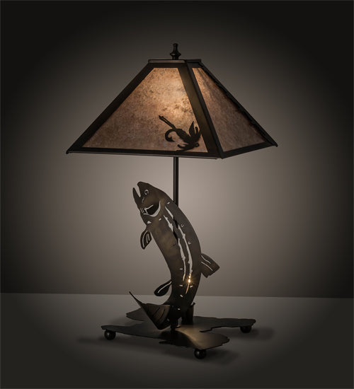 Meyda Tiffany Lighting 32531 Leaping Trout Two Light Table Lamp Lamp Copper/Antique/Verde