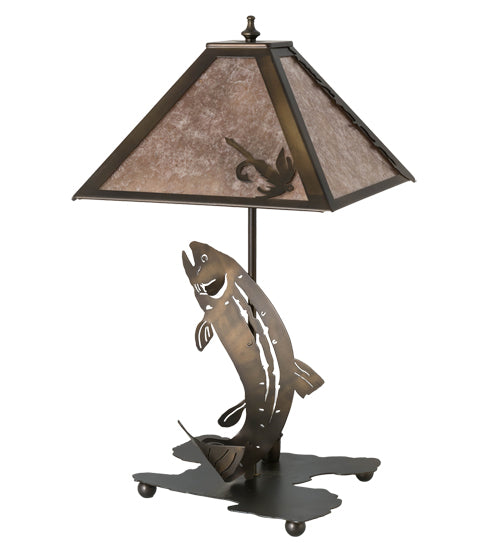 Meyda Tiffany Lighting 32531 Leaping Trout Two Light Table Lamp Lamp Copper/Antique/Verde