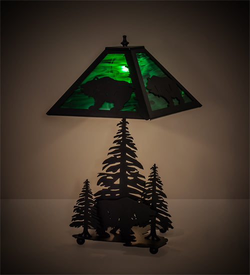 Meyda Tiffany Lighting 32544 Grizzly Bear Through The Trees Two Light Table Lamp Lamp Black