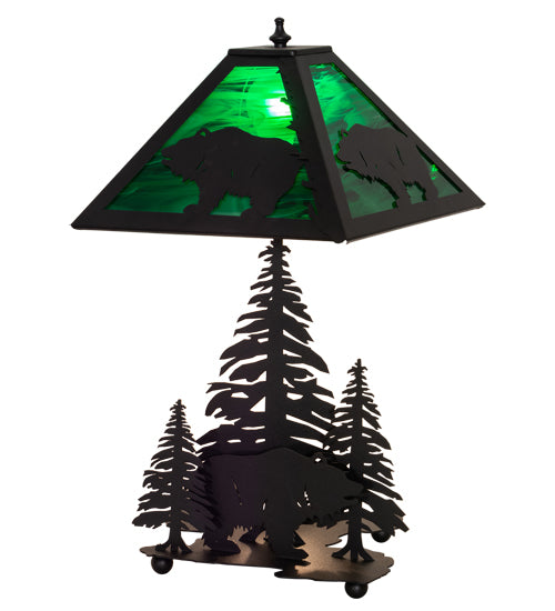 Meyda Tiffany Lighting 32544 Grizzly Bear Through The Trees Two Light Table Lamp Lamp Black